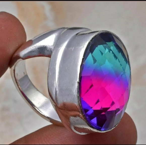 New Men's Bi-Color Tourmaline 925 Silver Statement Ring. - Picture 8 of 8